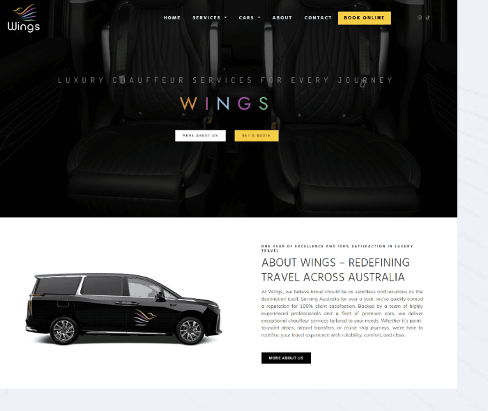 Wings Chauffeurs website preview